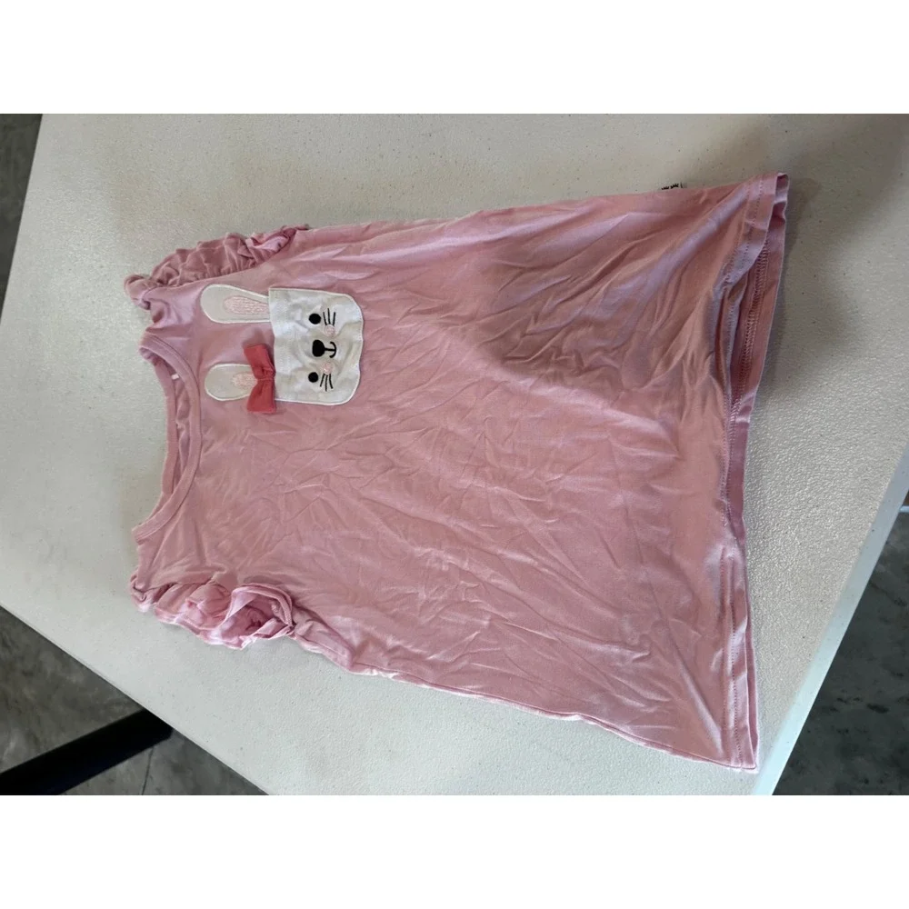 Play by Little Sleepies Pink Bunny Pocket Ruffle Sleeve Top Kids Size 7 Lunaluxe